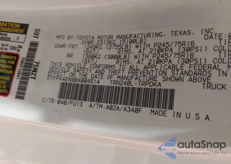 2011 Toyota Tacoma from USA, damaged, VIN 5TFPX4EN9BX004614